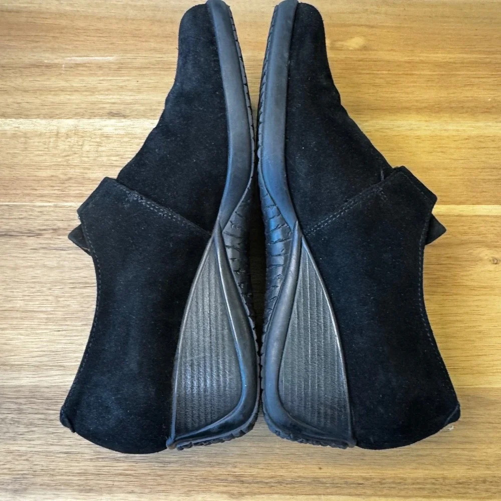 Aquatalia Marvin K Women 7.5 Black Suede Wedge Loafers Italy Comfort Boho‎